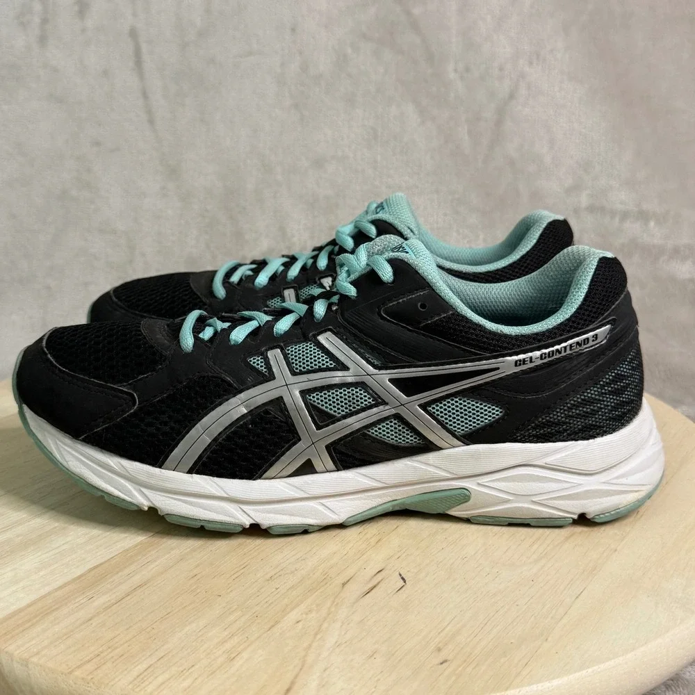 Asics Gel-Contend 3 Womens Running Shoes Black Aqua‎ Silver T5F9N Size 8.5